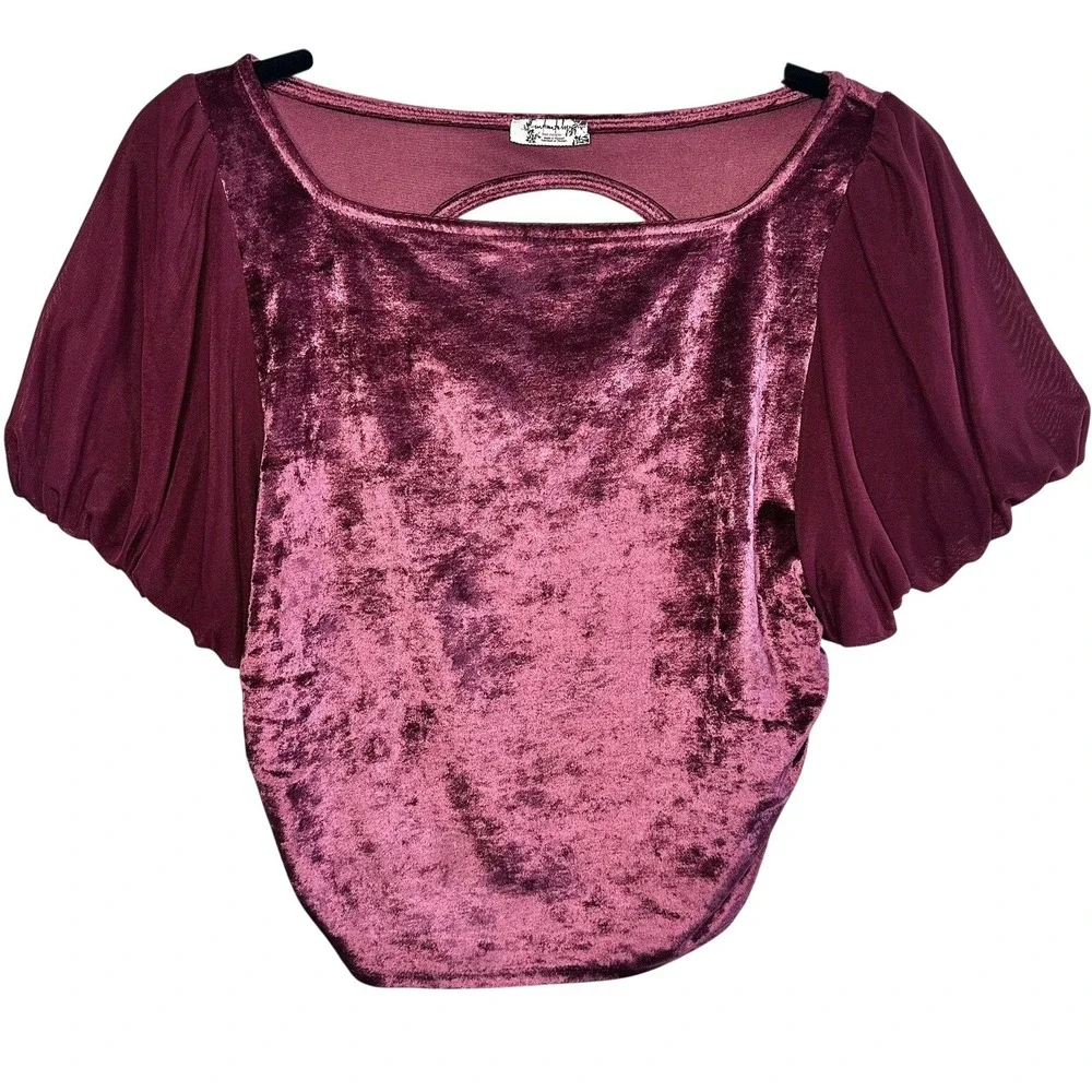 Free People Intimately Velvet Blouse Puff Sleeve Size M Romantic Coquette Whimsy